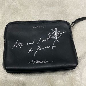 3-1 Phillip Lim 10th Anniversary Black Leather Pouch Stop and Smell the Flowers